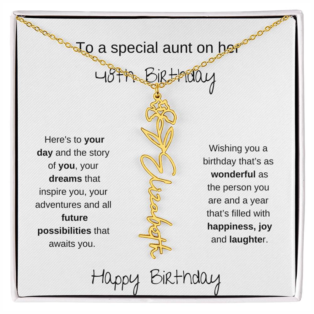 To A Special Aunt On Her 48th Birthday | Flower Name Necklace