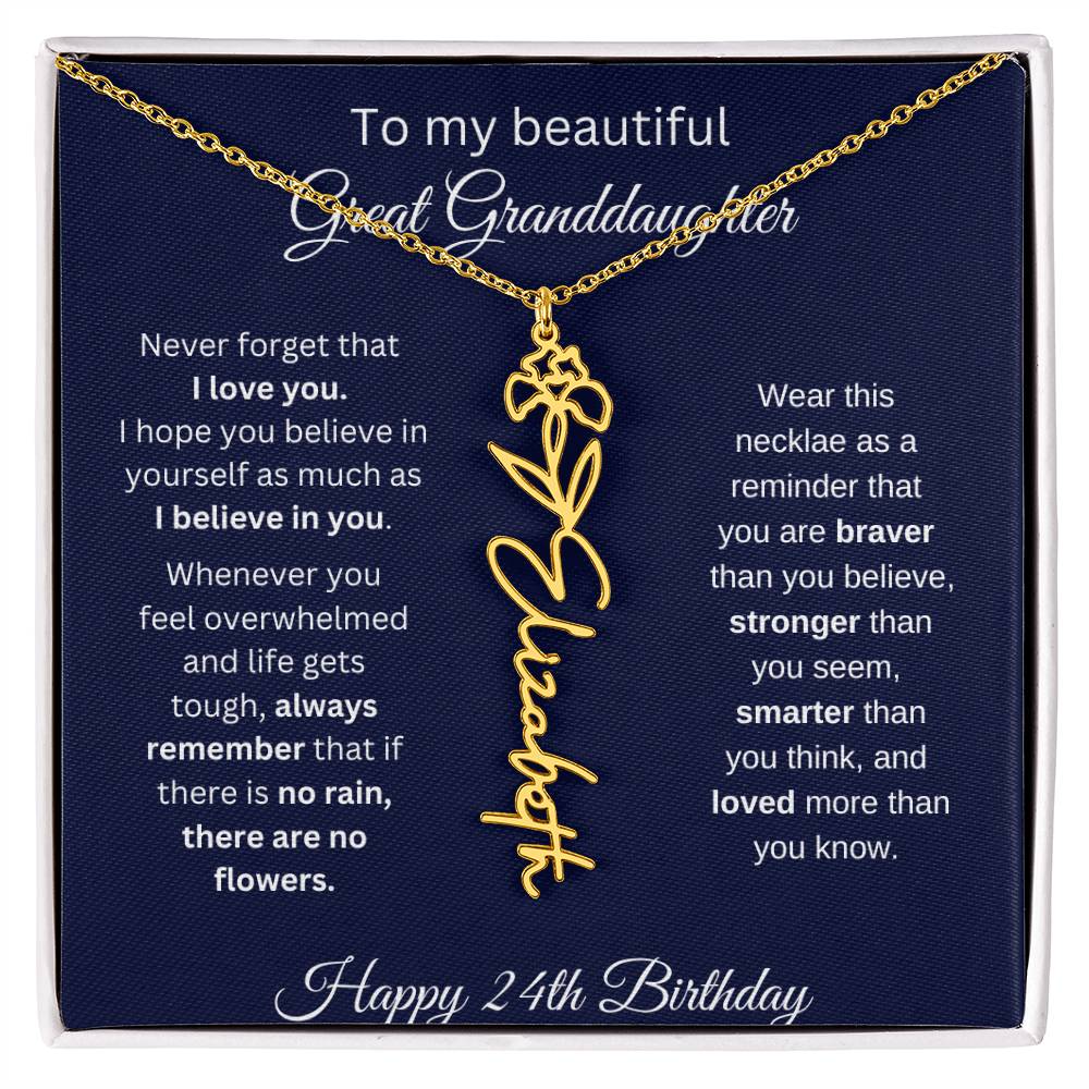 Personalized 24th Birthday Gift Great Granddaughter | Flower Name Necklace