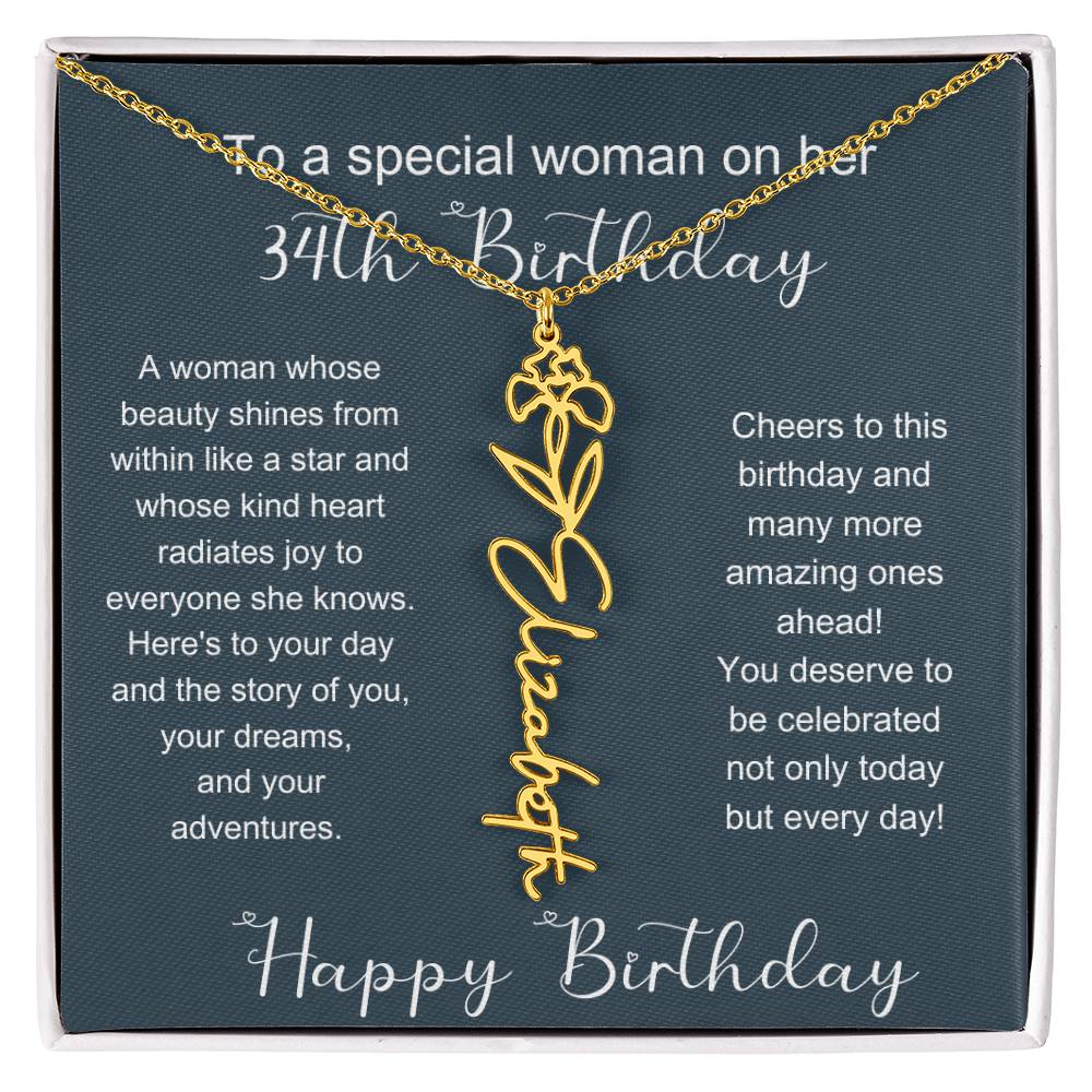 To A Special Woman On Her 34th Birthday | Flower Name Necklace