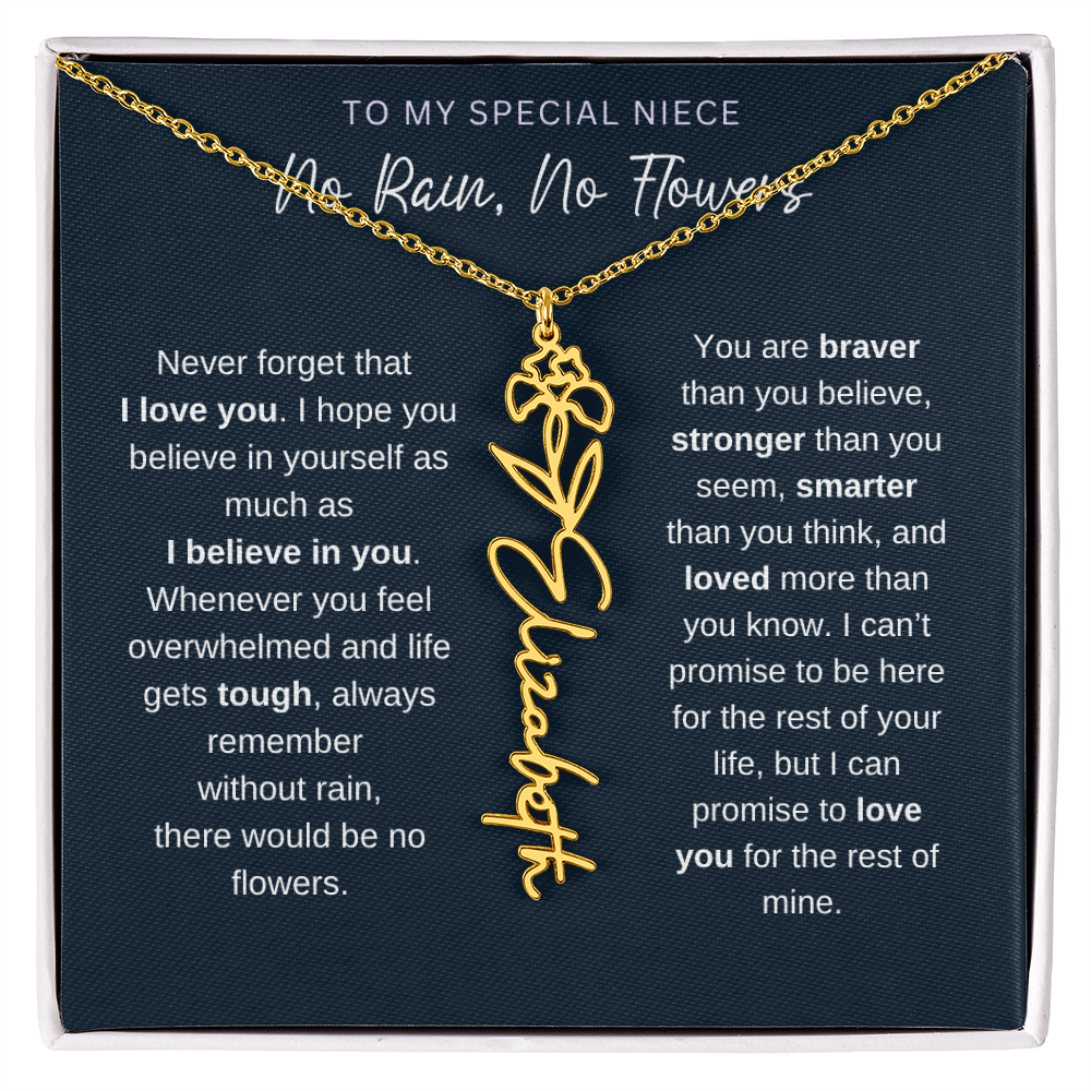 To My Special Niece | No Rain, No Flowers | Birth Flower Name Necklace