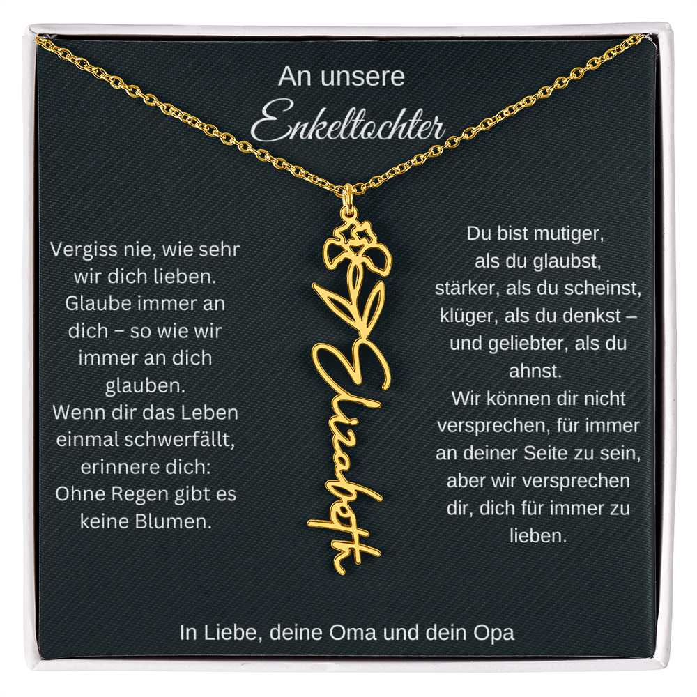 Geburtsblume Namenskette Enkeltochter Silber Gold personalisierte Gravur Kette Geschenk