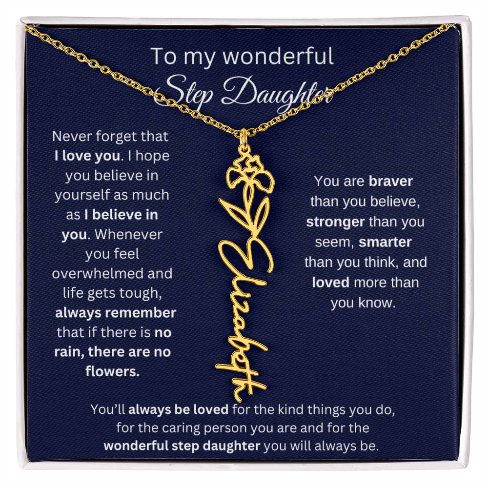 To My  Bonus Daughter Birthmonth Flower Necklace 4