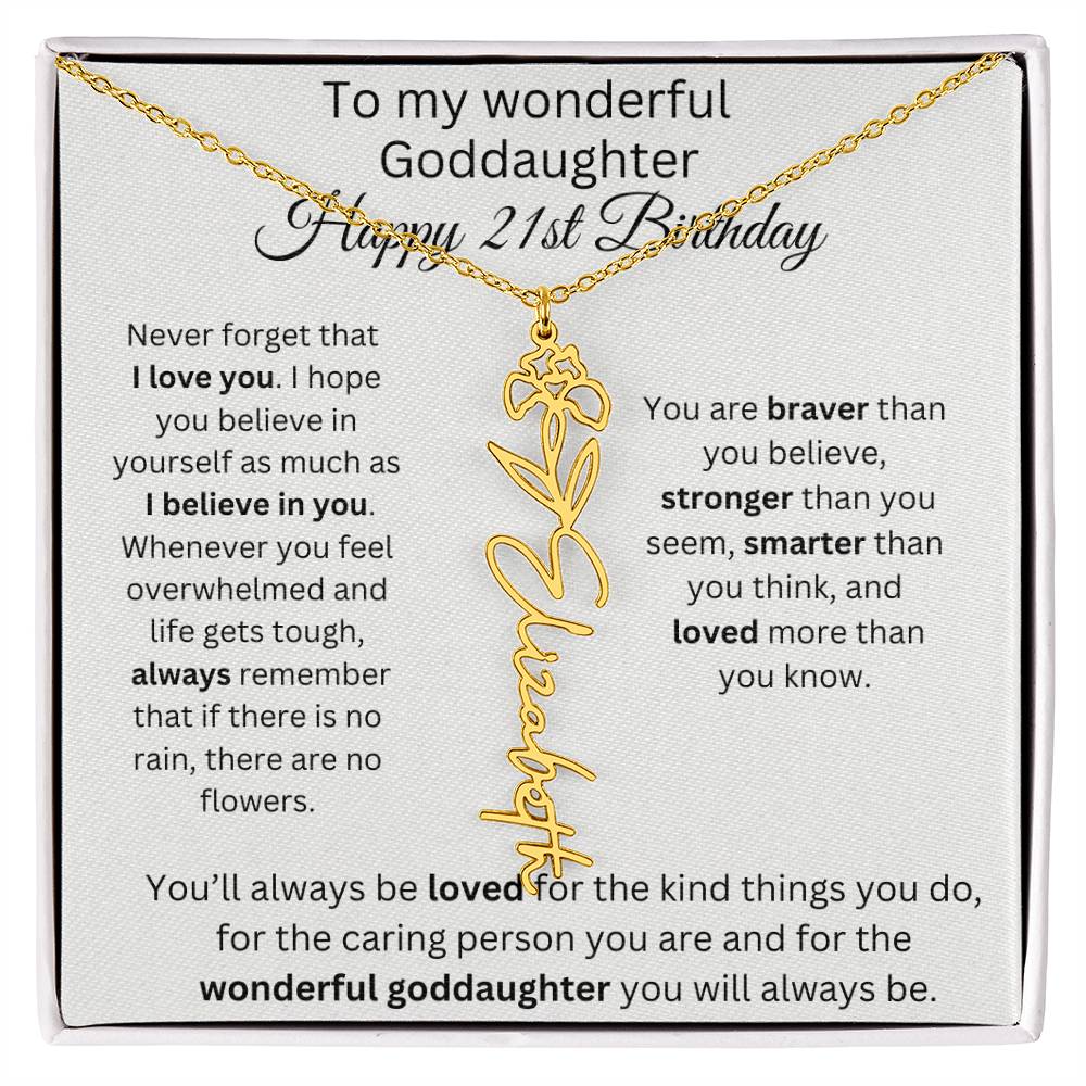 To My Wonderful Goddaughter - Happy 21st Birthday - Flower Name Necklace