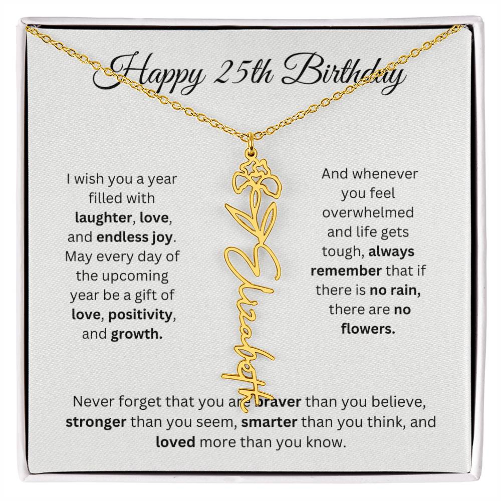 Happy 25th Birthday - Flower Name Necklace