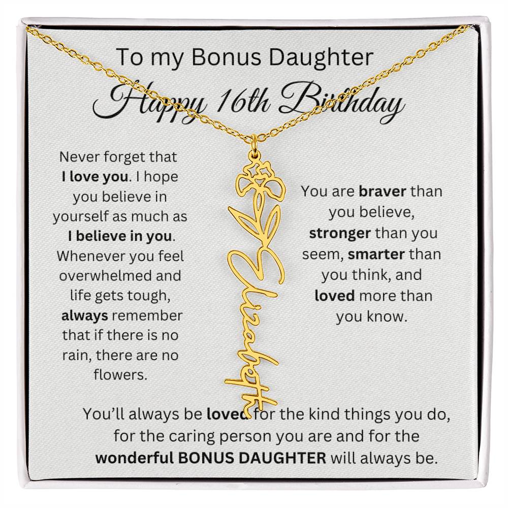 To My Bonus Daughter | Happy 16th Birthday | Flower Name Necklace