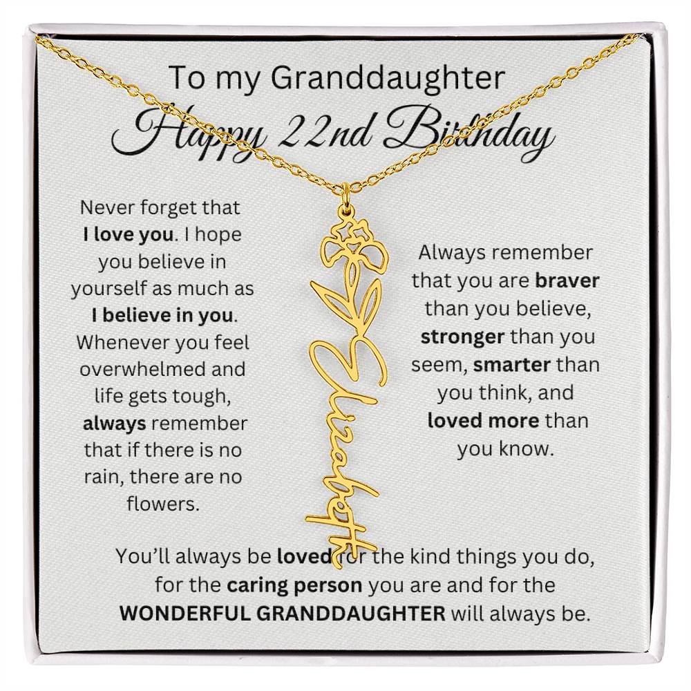 To My Granddaughter | Happy 22nd Birthday | Flower Name Necklace