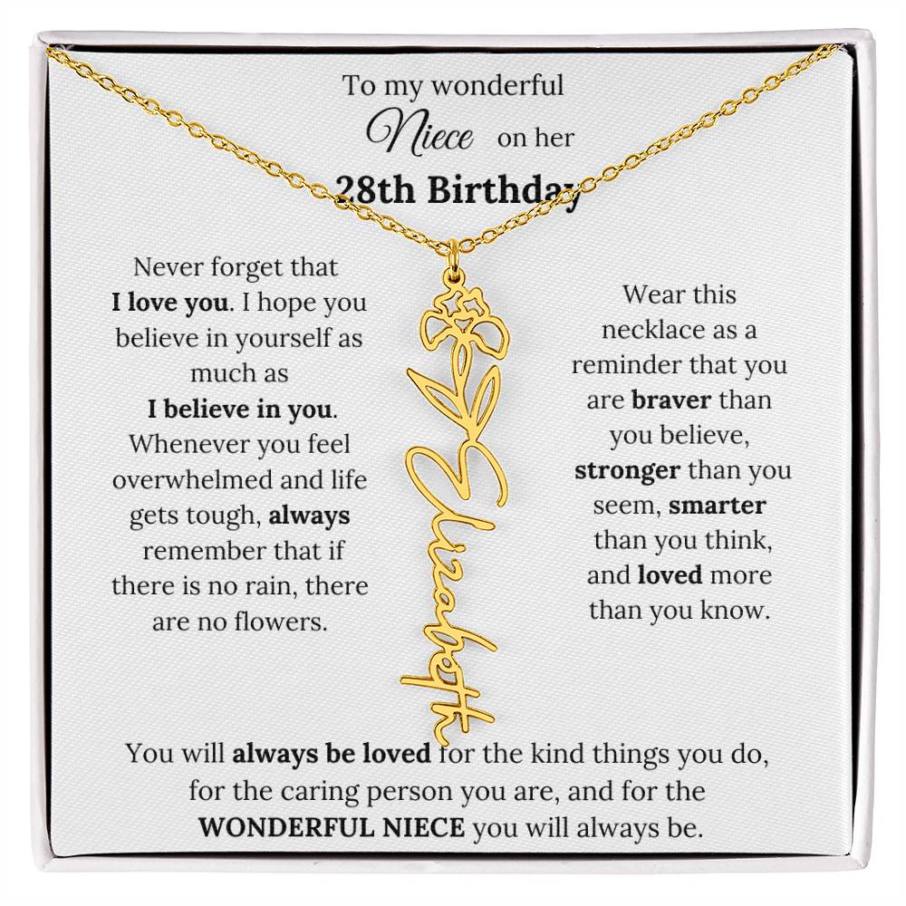 To My Wonderful Niece Happy 28th Birthday | Flower Name Necklace