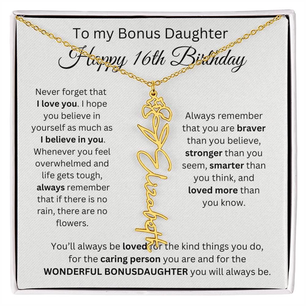 16th Birthday Gift To My Bonus Daughter | Flower Name Necklace