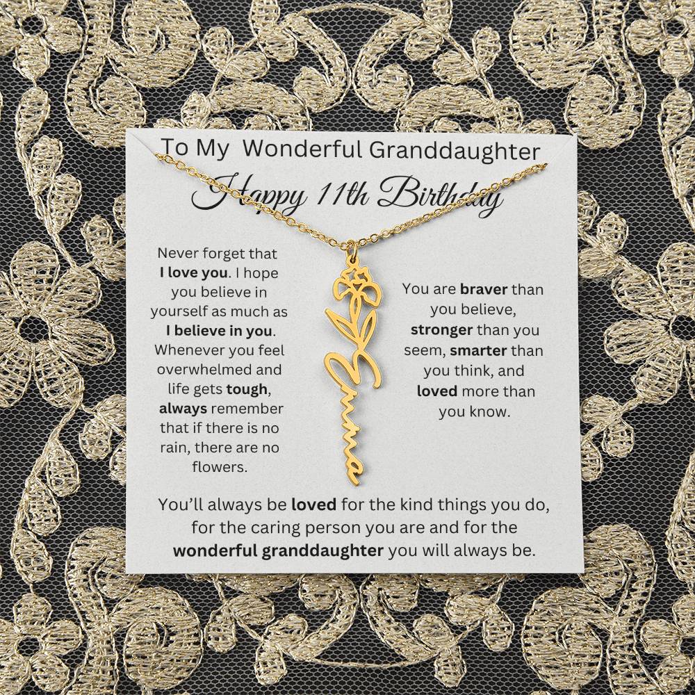 To My Wonderful Granddaughter - Happy 11th Birthday - Flower Name Necklace