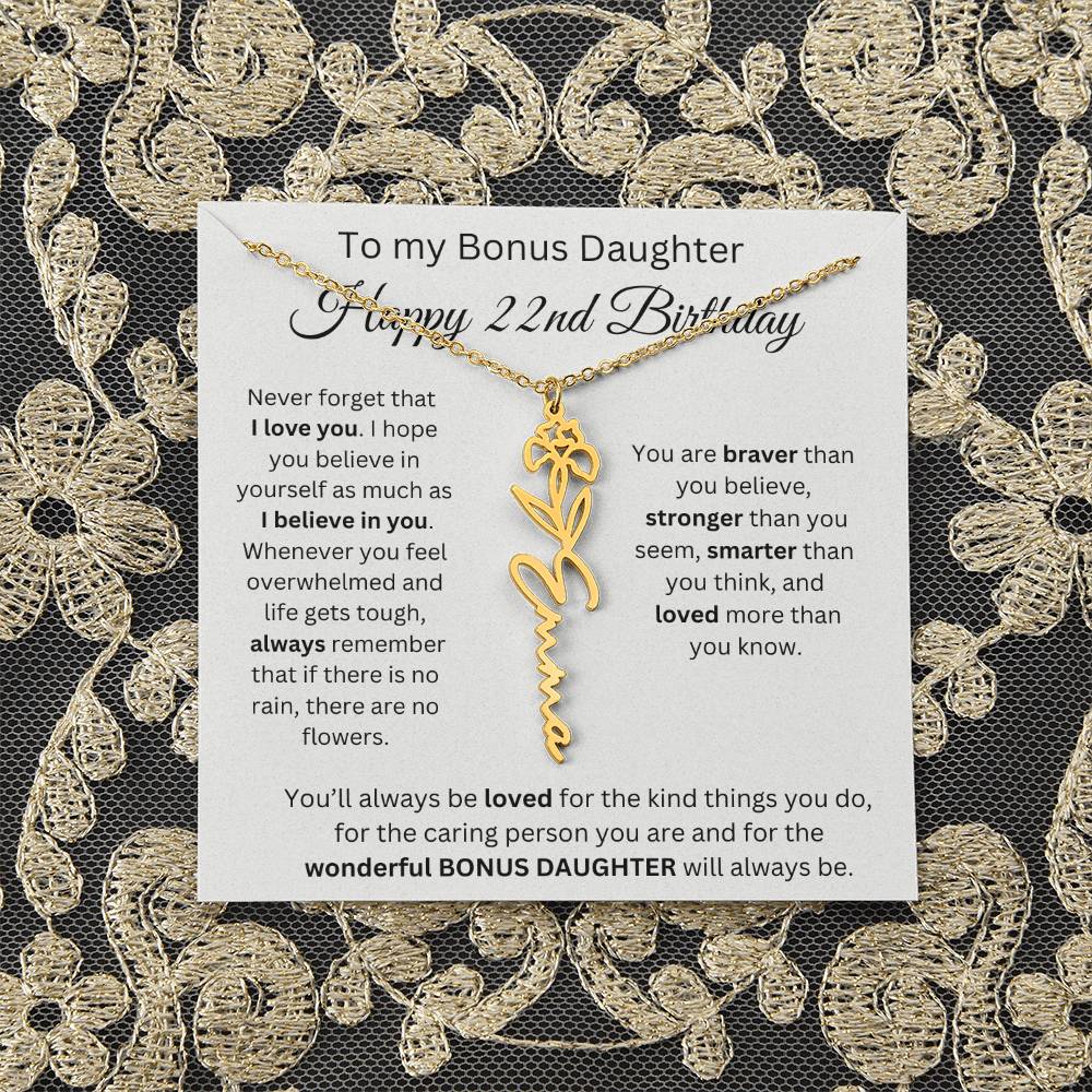 To My Bonus Daughter | Happy 22nd Birthday | Flower Name Necklace