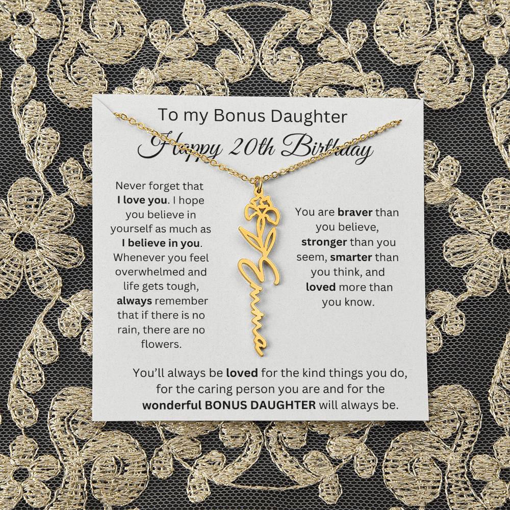 To My Bonus Daughter | Happy 20th Birthday | Flower Name Necklace