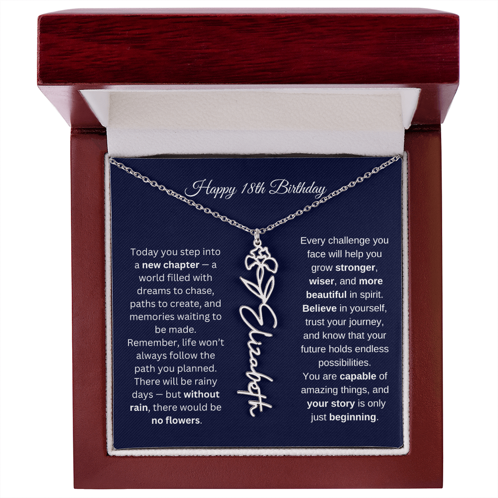 18th Birthday Birth Flower Name Necklace