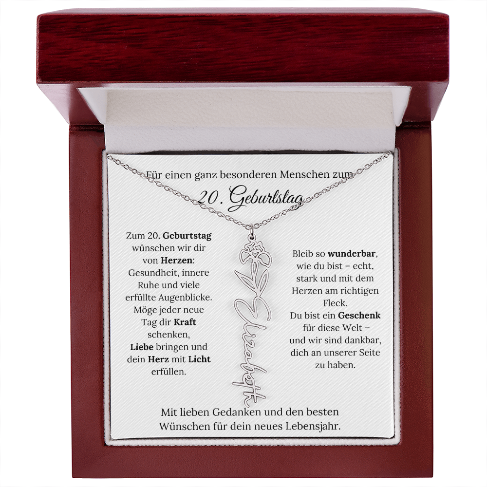 Personalisiertes 20. Geburtstagsgeschenk mit Geburtsblume