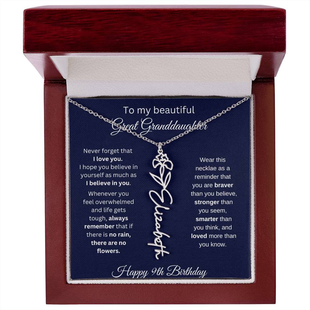 Personalized 9th Birthday Gift Great Granddaughter | Flower Name Necklace