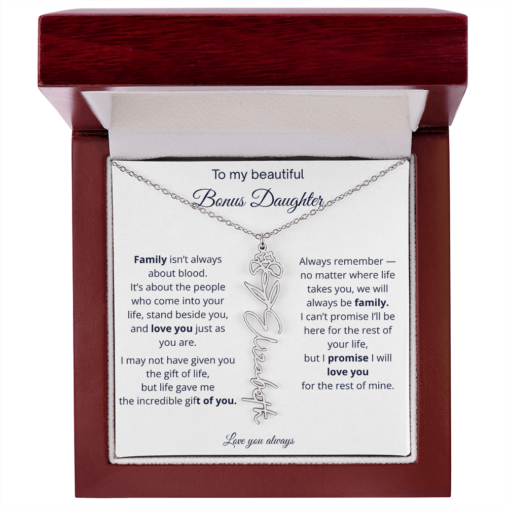 To My Beautiful Bonus Daughter | Love You Always | Birth Flower Name Necklace