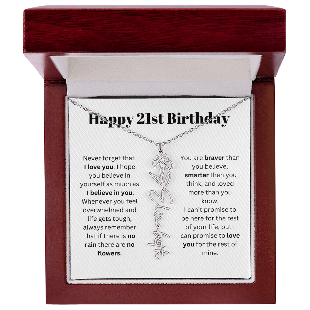 21st Personalized Birthday Gift for Her - Flower Name Necklace