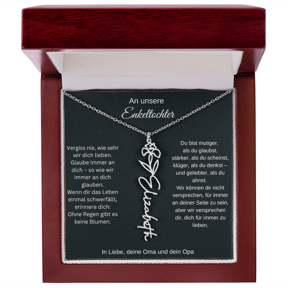 Geburtsblume Namenskette Enkeltochter Silber Gold personalisierte Gravur Kette Geschenk