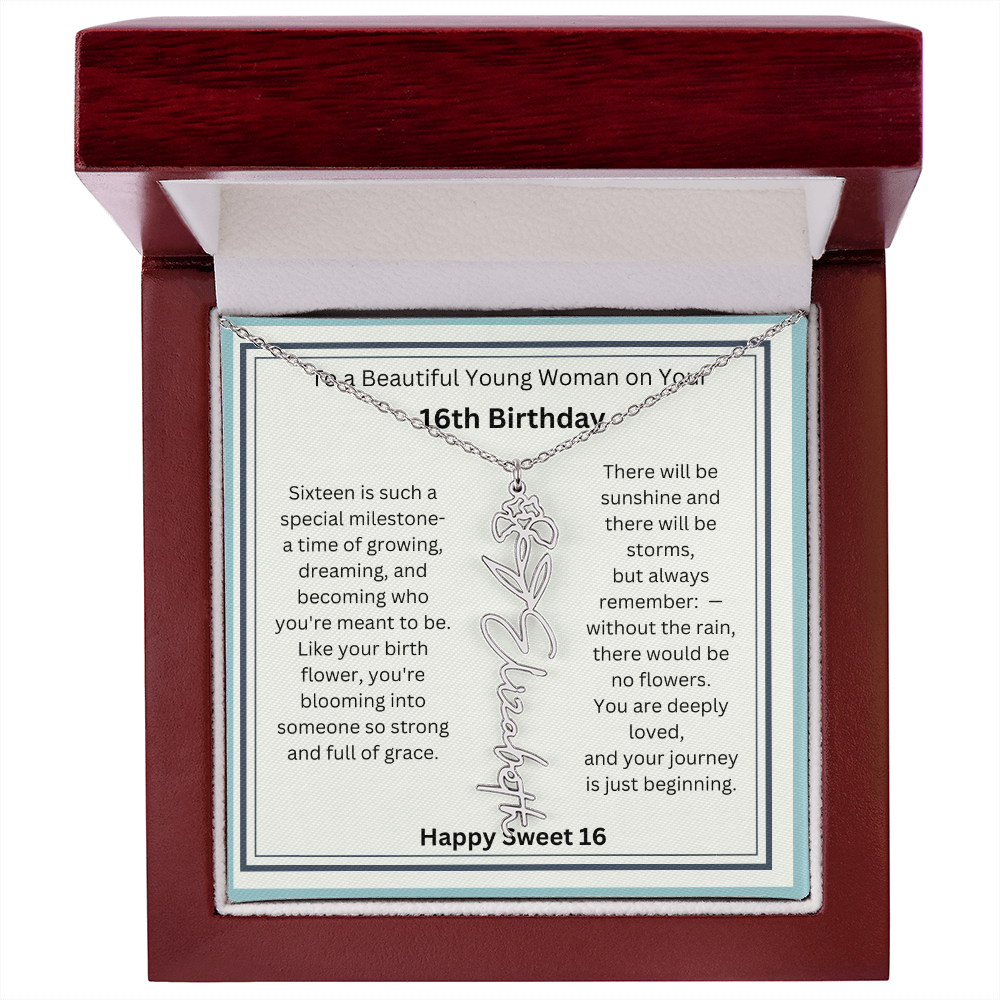 Sweet 16 Birth Flower Name Necklace Gift 2