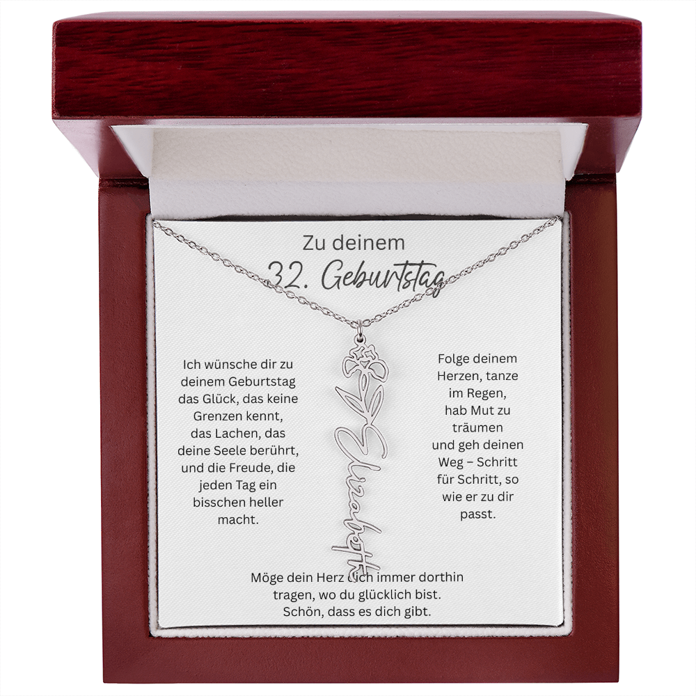 Geburtsblumen Namenskette zum 32 Geburtstag personalisiert Name Kette Gravur Geschenk