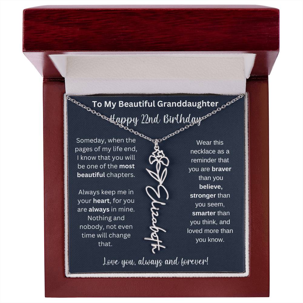 22nd Birthday Gift For Granddaughter | Personalized Birth Flower Name Necklace
