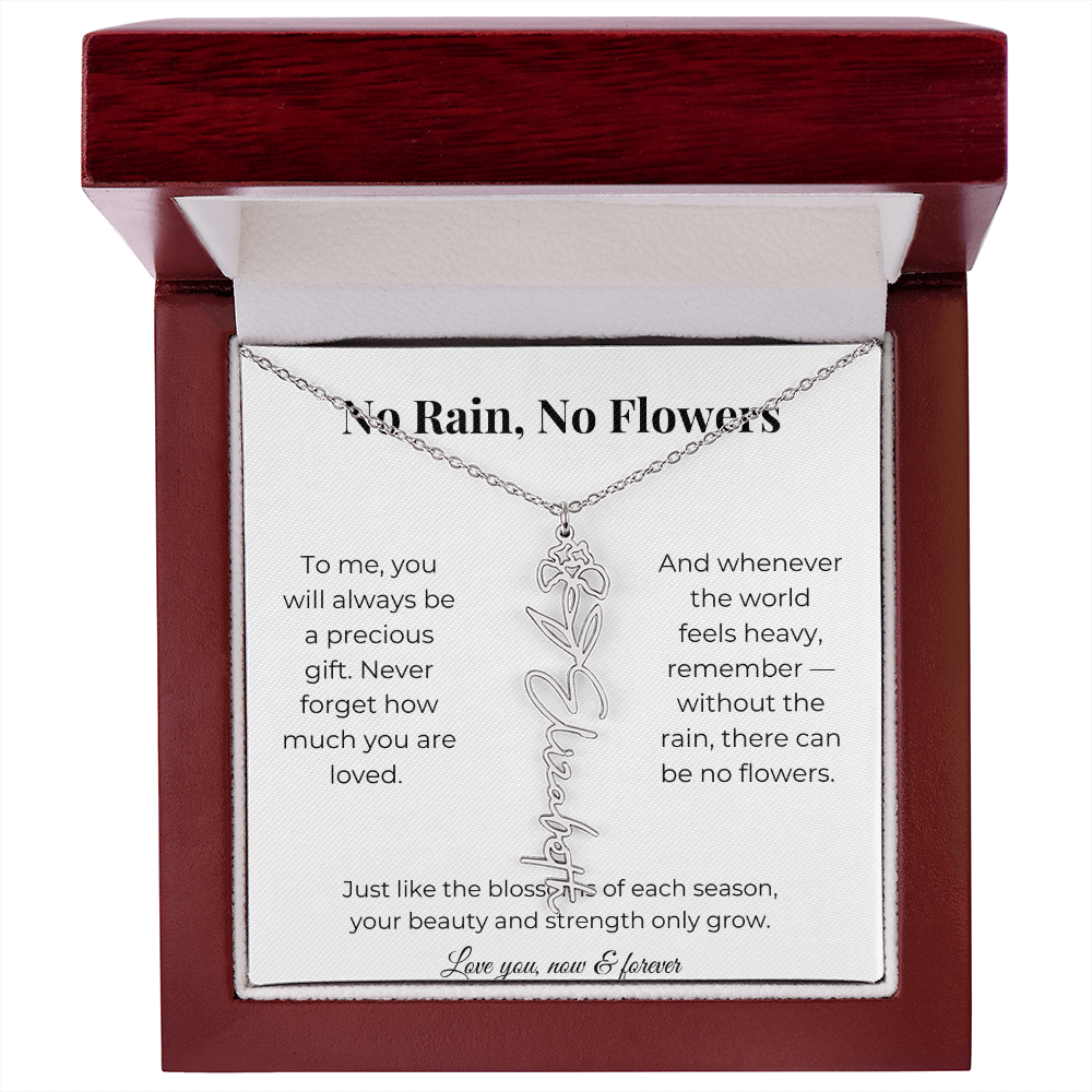 No Rain, No Flowers | You'll Always Be A Precious Gift | Flower Name Necklace