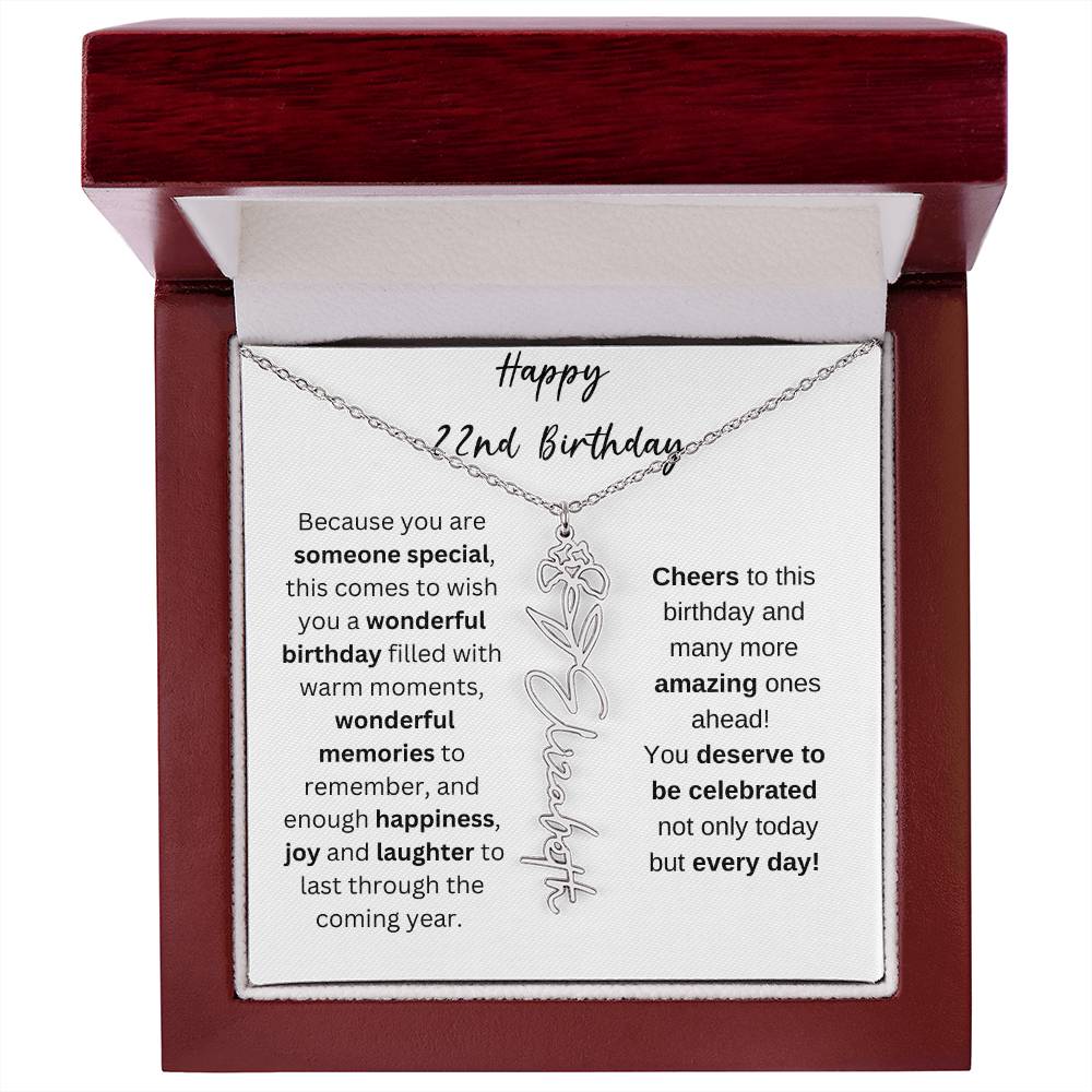 Happy 22nd Birthday - Flower Name Necklace