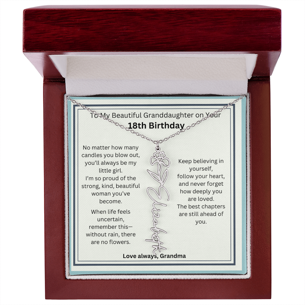 18th Birthday Gift for Granddaughter - Birth Flower Name Necklace
