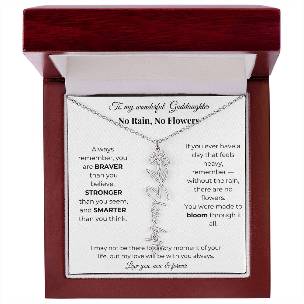 Birth Flower Necklace for Goddaughter with Message Card