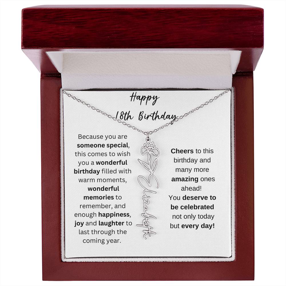 Happy 18th Birthday - Flower Name Necklace