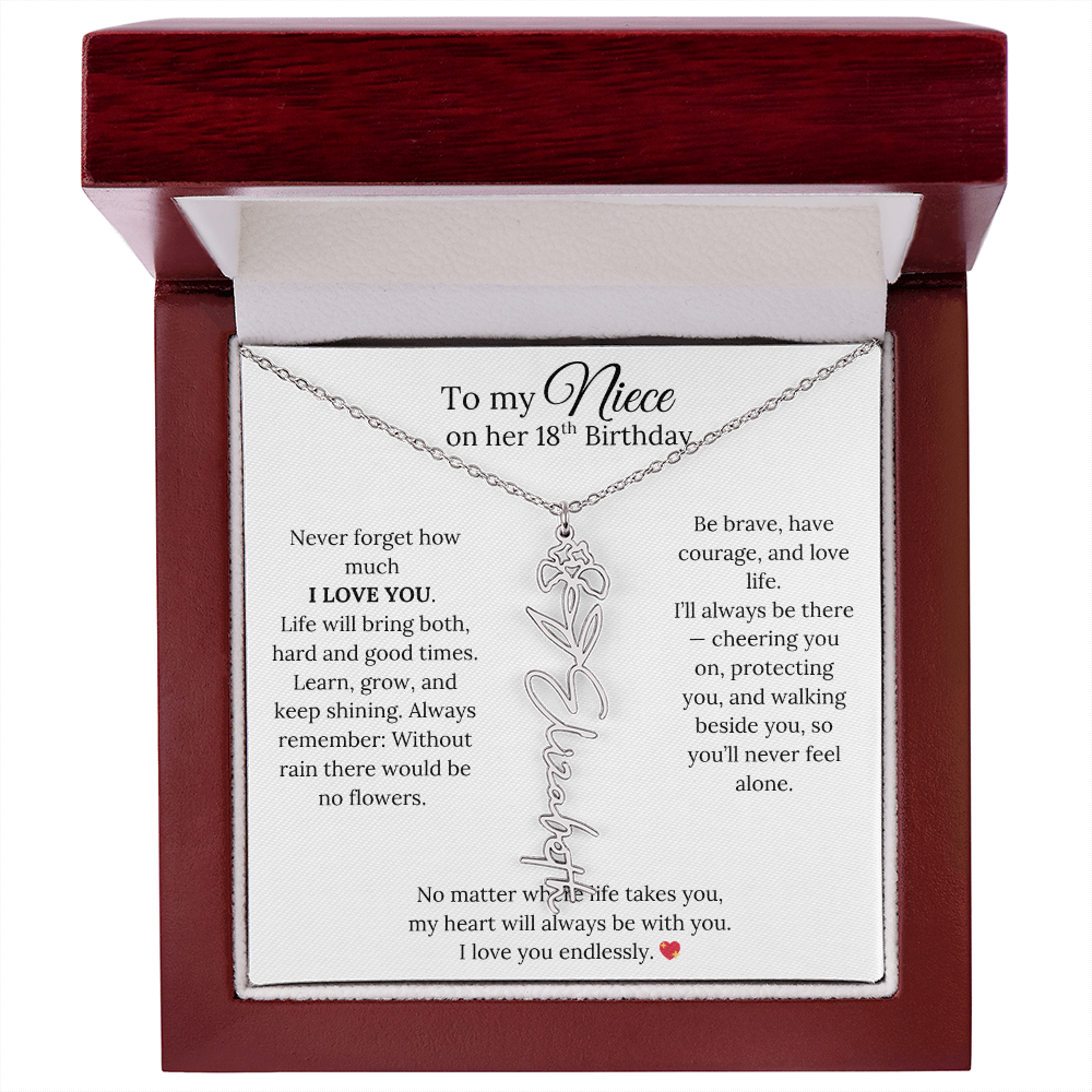 18th Birthday Gift from Aunt - Personalized Birth Flower Name Necklace
