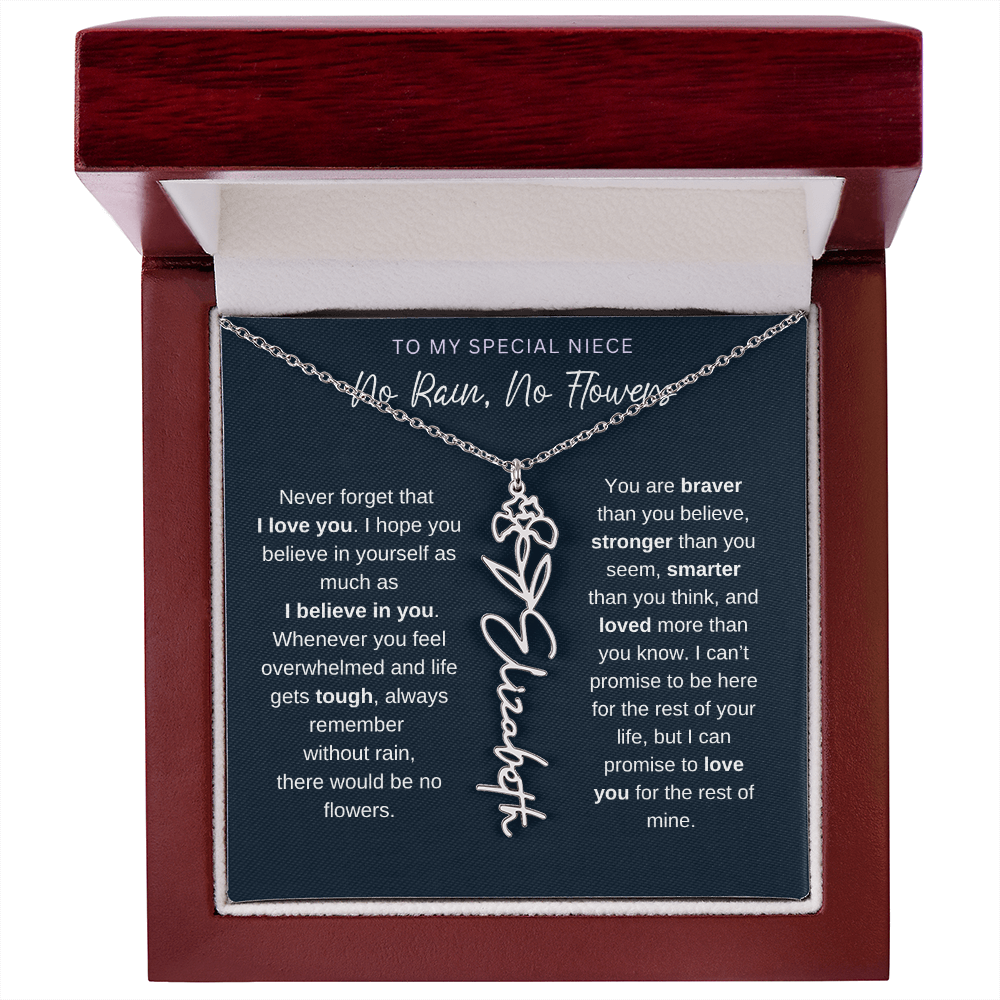 To My Special Niece | No Rain, No Flowers | Birth Flower Name Necklace