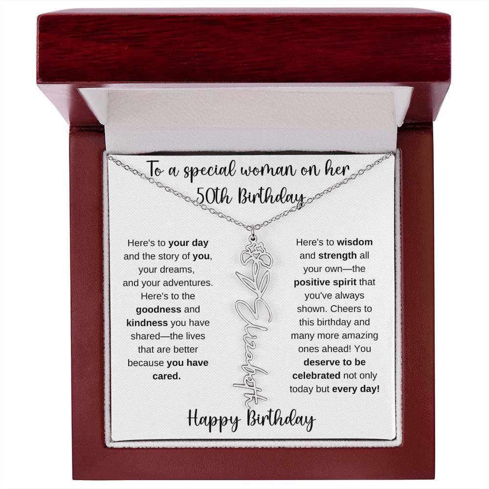 50th Birthday - Flower Name Necklace