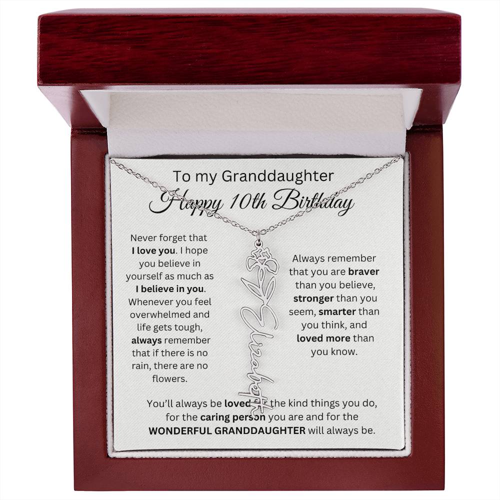 To My Granddaughter | Happy 10th Birthday | Flower Name Necklace
