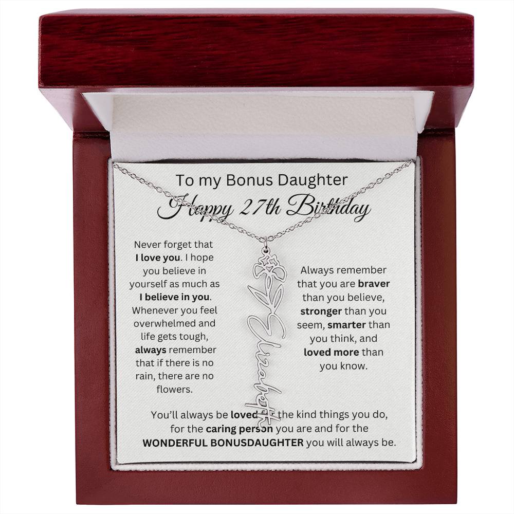 27th Birthday Gift To My Bonus Daughter | Flower Name Necklace