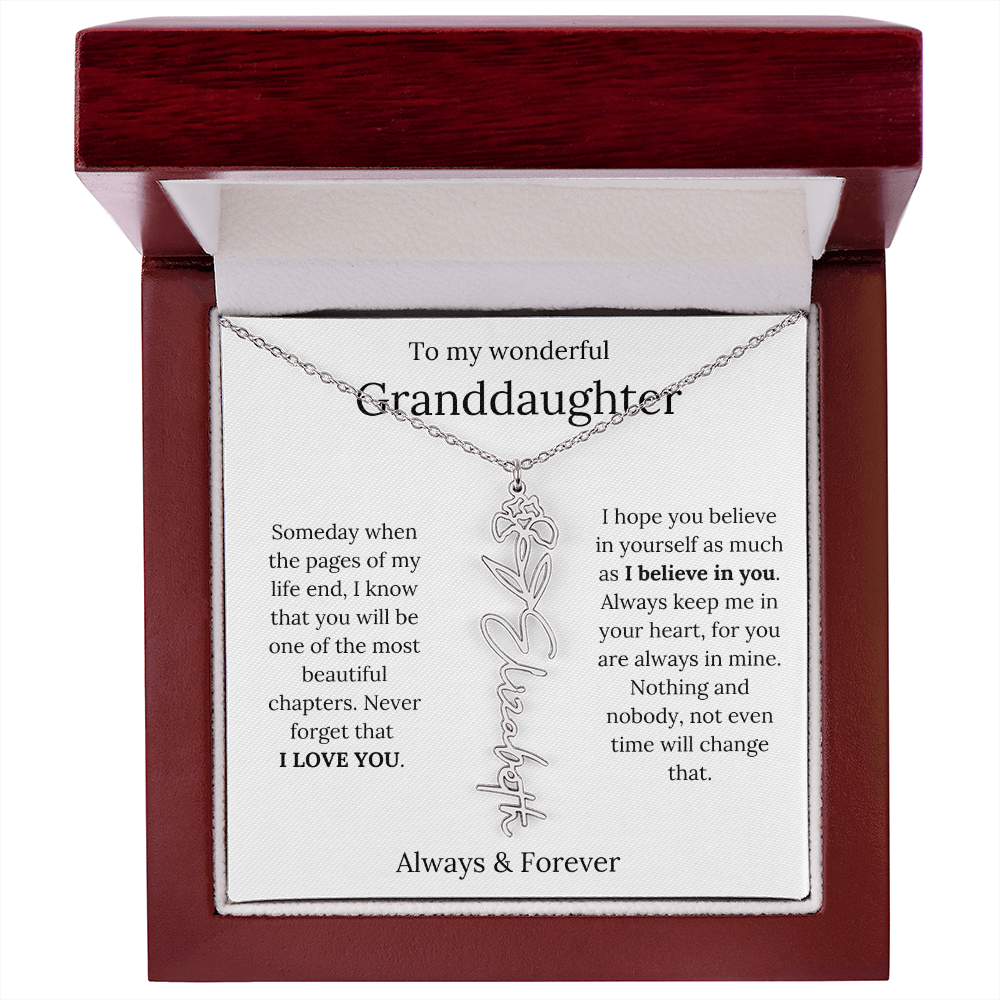 Granddaughter Personalized Keepsake Birth Flower Name Necklace