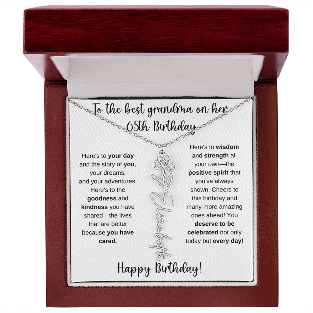 To The Best Grandma - Happy 65th Birthday | Flower Name Necklace