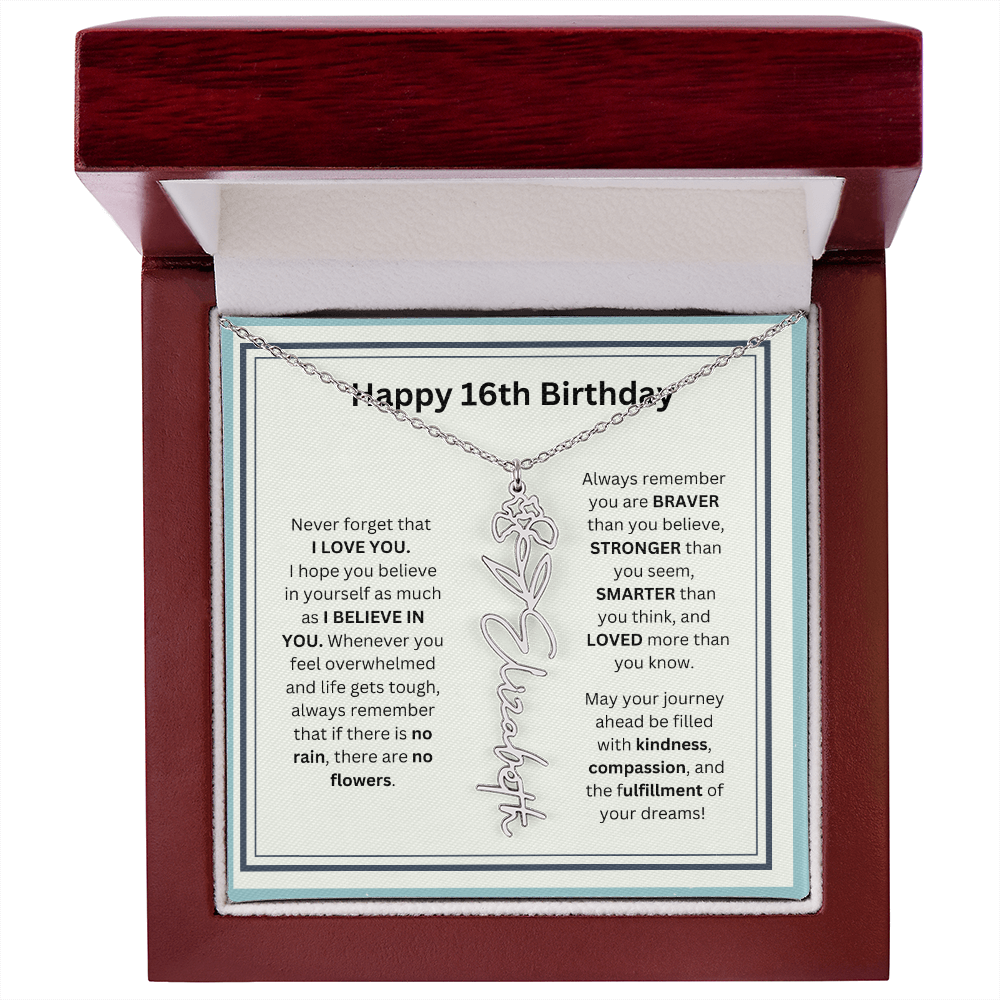 16th Personalized Birthday Gift - Flower Name Necklace