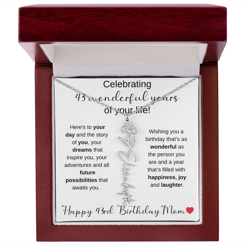 Happy 43rd Birthday Mom - Flower Name Necklace