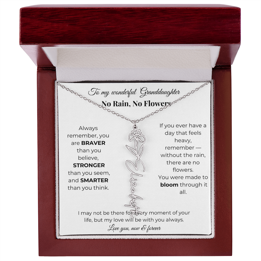 Granddaughter Gift Birth Flower Name Necklace with Card