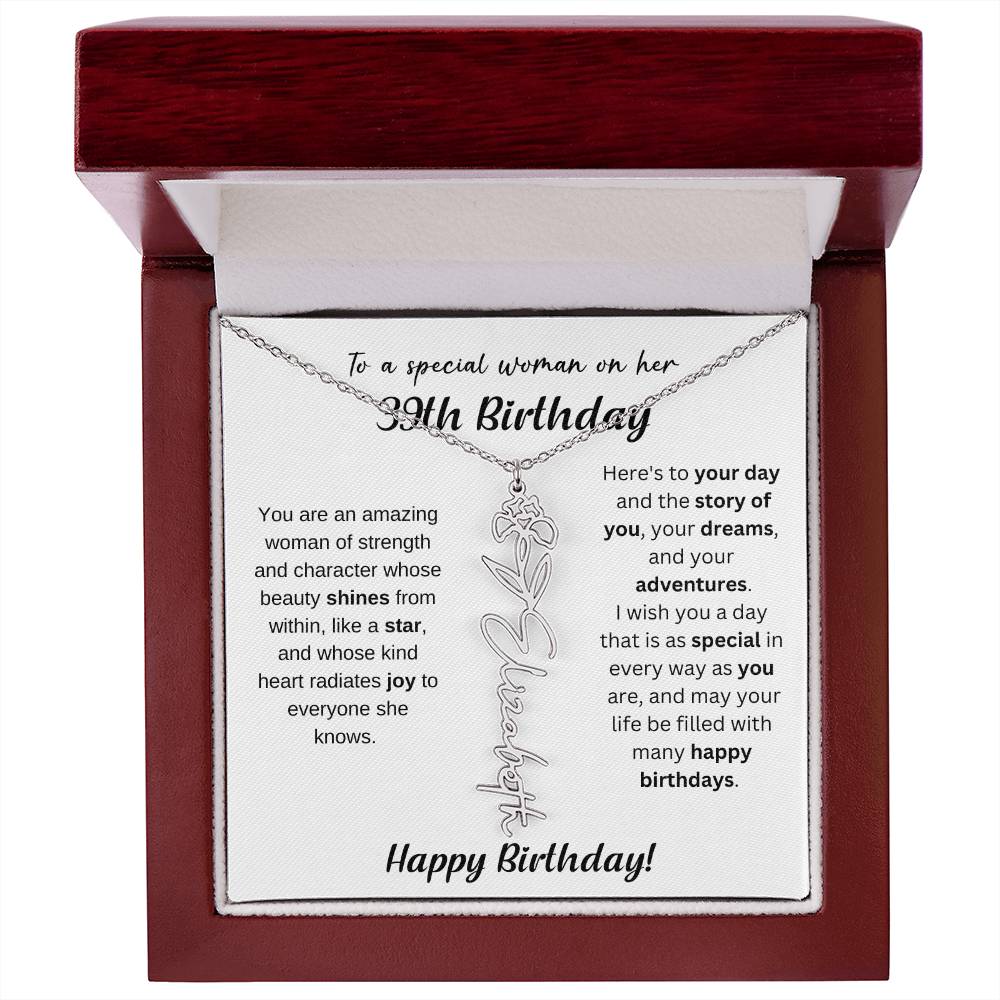39th Birthday Gift Birthflower Necklace