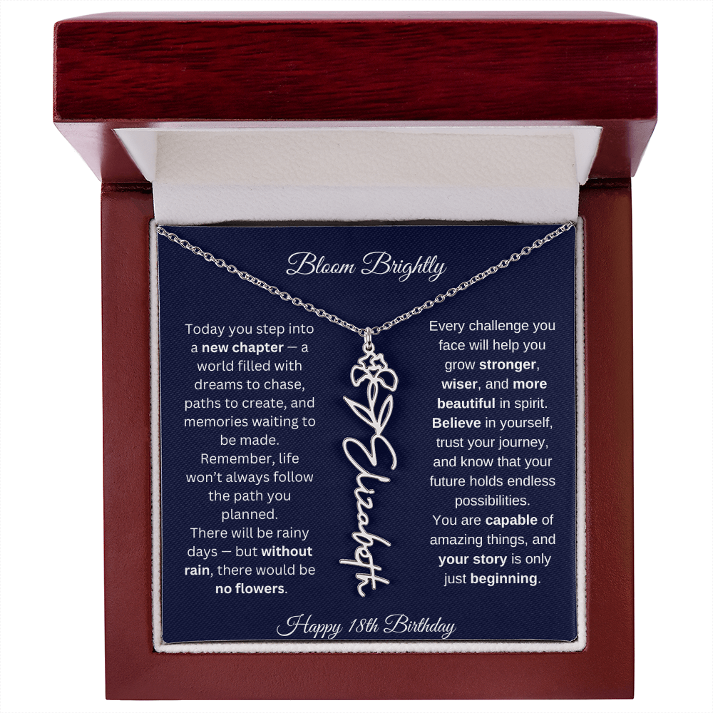 Bloom Brightly - Happy 18th Birthday - Flower Name Necklace