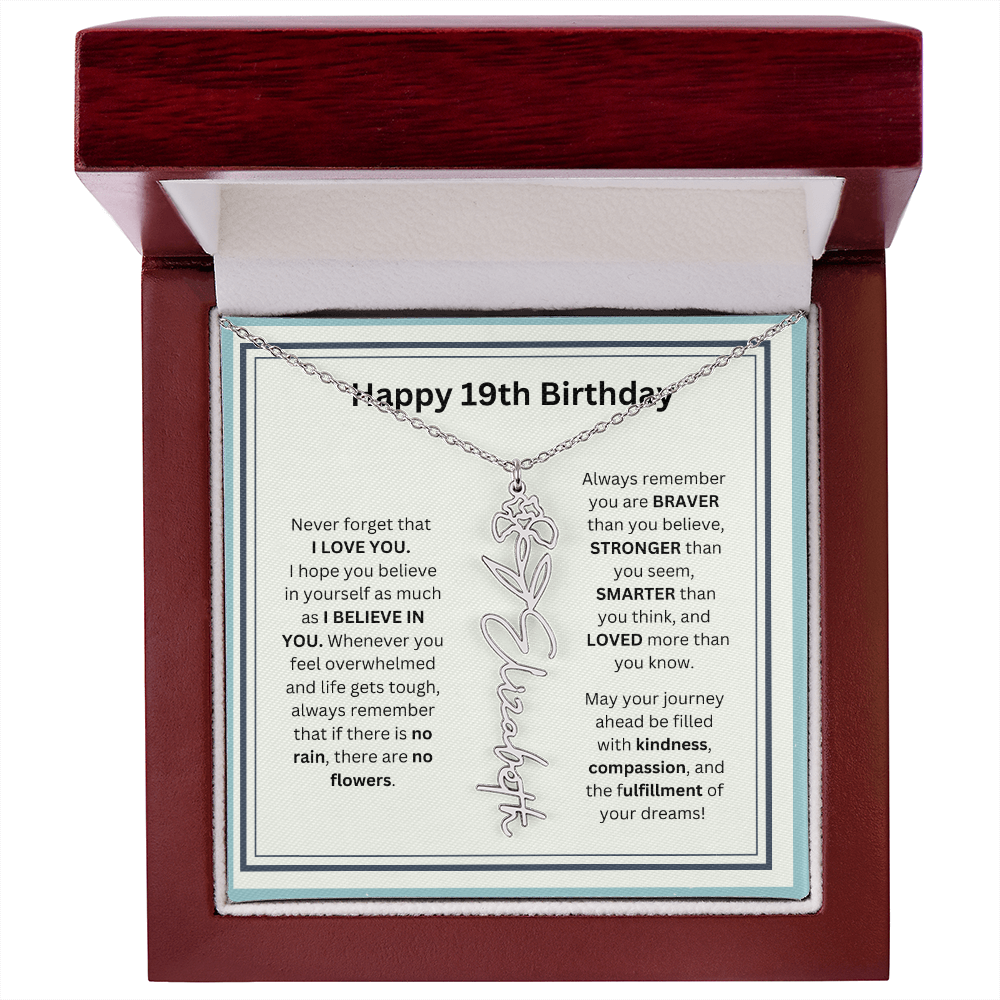 19th Personalized Birthday Gift - Flower Name Necklace