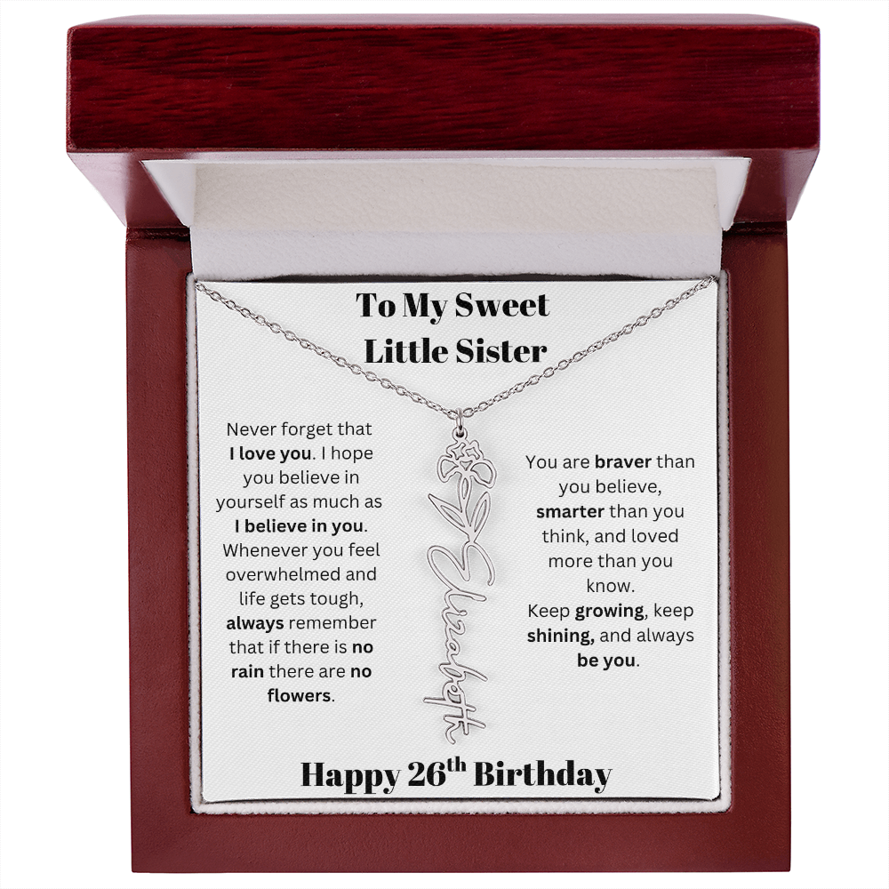To My Sweet Little Sister | Happy 26th Birthday | Flower Name Necklace