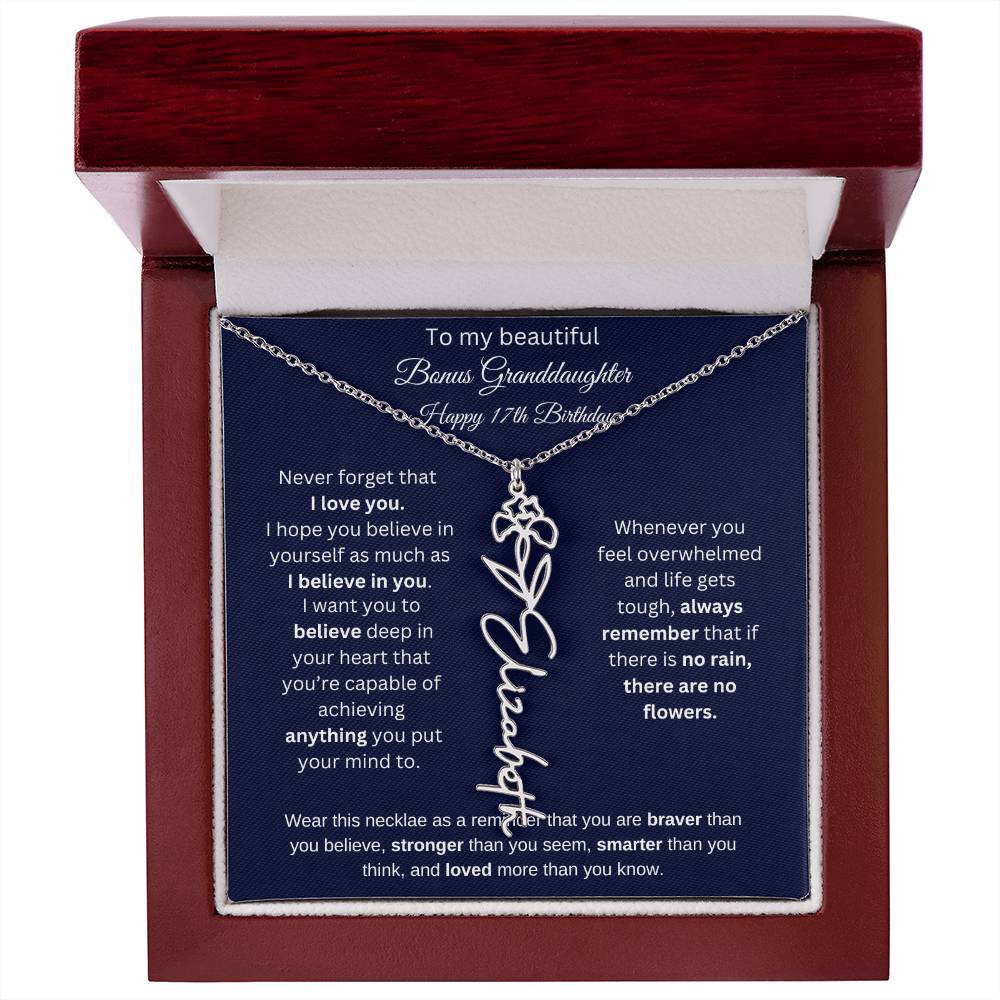 Bonus Granddaughter 17th Birthday | I Love You | Flower Name Necklace