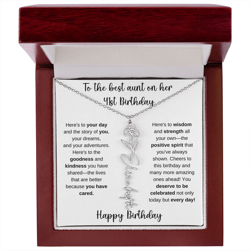 To The Best Aunt - Happy 41st Birthday | Flower Name Necklace