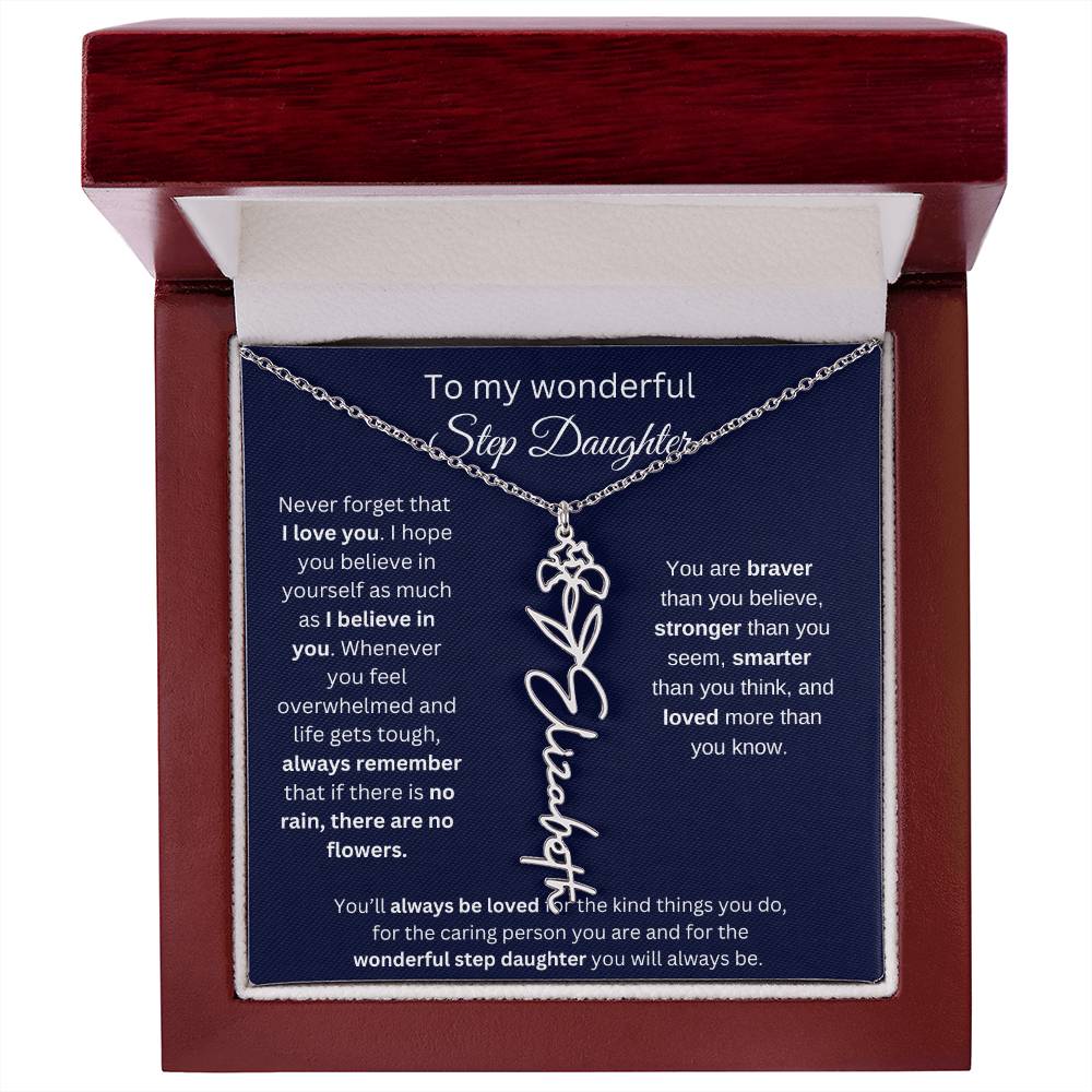 To My  Bonus Daughter Birthmonth Flower Necklace 4