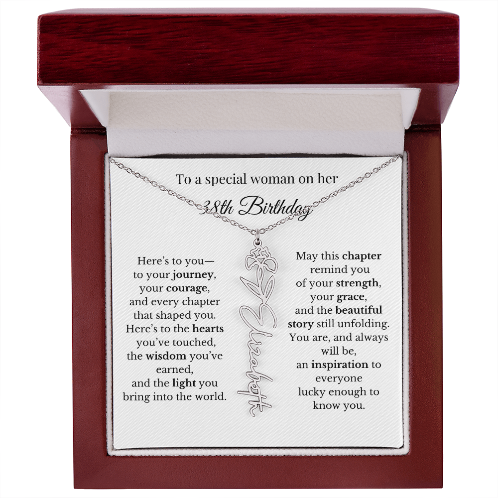 38th  Birthday Gift for Her Birth Flower Name Necklace