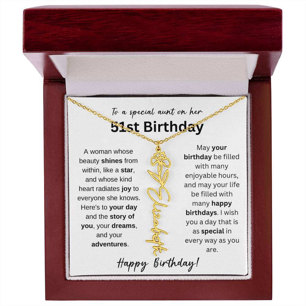 To A Special Aunt Happy 51st Birthday - Flower Name Necklace