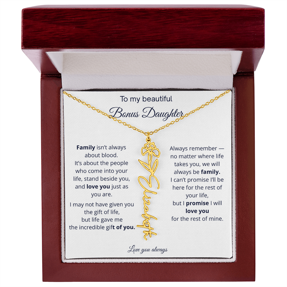 To My Beautiful Bonus Daughter | Love You Always | Birth Flower Name Necklace