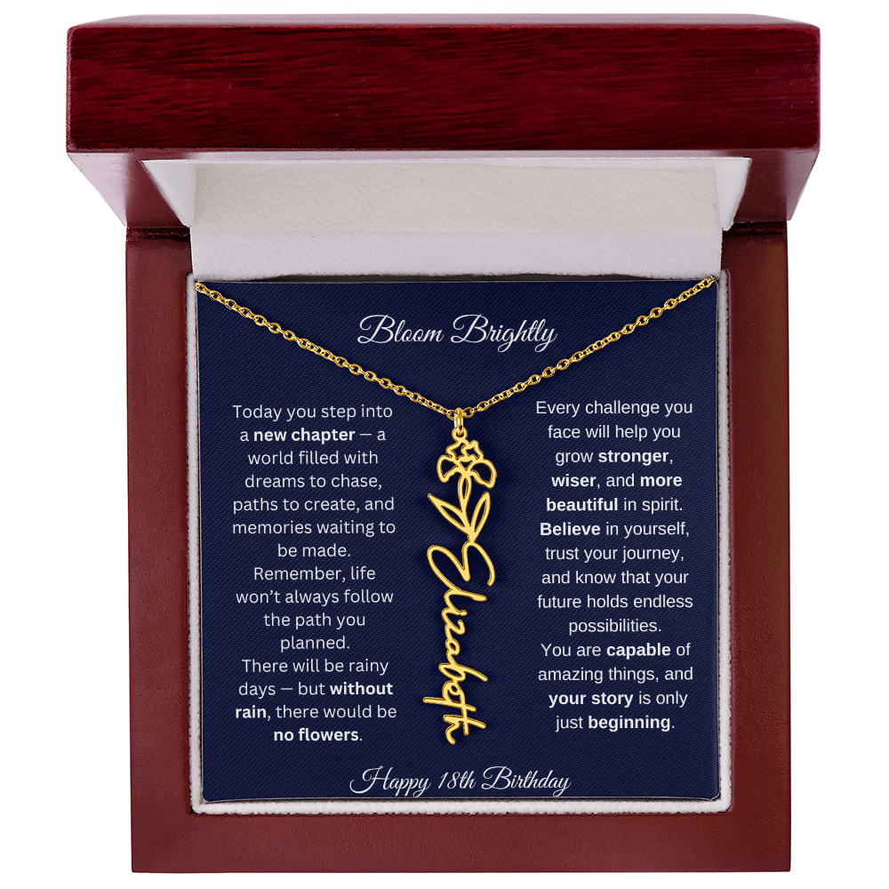 Bloom Brightly - Happy 18th Birthday - Flower Name Necklace